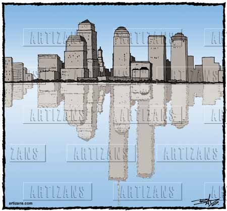new york skyline cartoon. Reflection of New York skyline